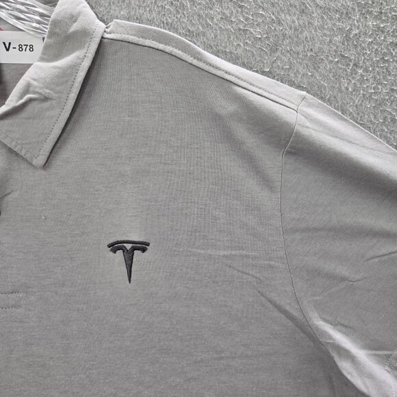 Tesla Men Shirt 2XL Gray Logo Embroidered Short Sleeve - Picture 9 of 10